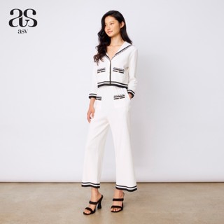 [asv aw22] Veronica double-pocket jersey pants กางเกงผู้หญิงขายาว ตกแต่งกระเป๋าคู่ด้านหน้า ซิปหน้า ตัดต่อแถบผ้า