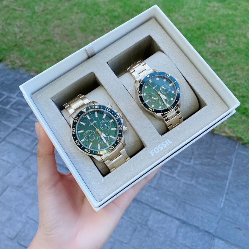 ⌚NEW fossil His and Her Multifunction Gold-Tone Stainless Steel Watch Set