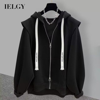 Ielgy เสื้อกันหนาวลําลอง มีฮู้ด เชือกถัก เข้ากับทุกการแต่งกาย สําหรับผู้ชาย