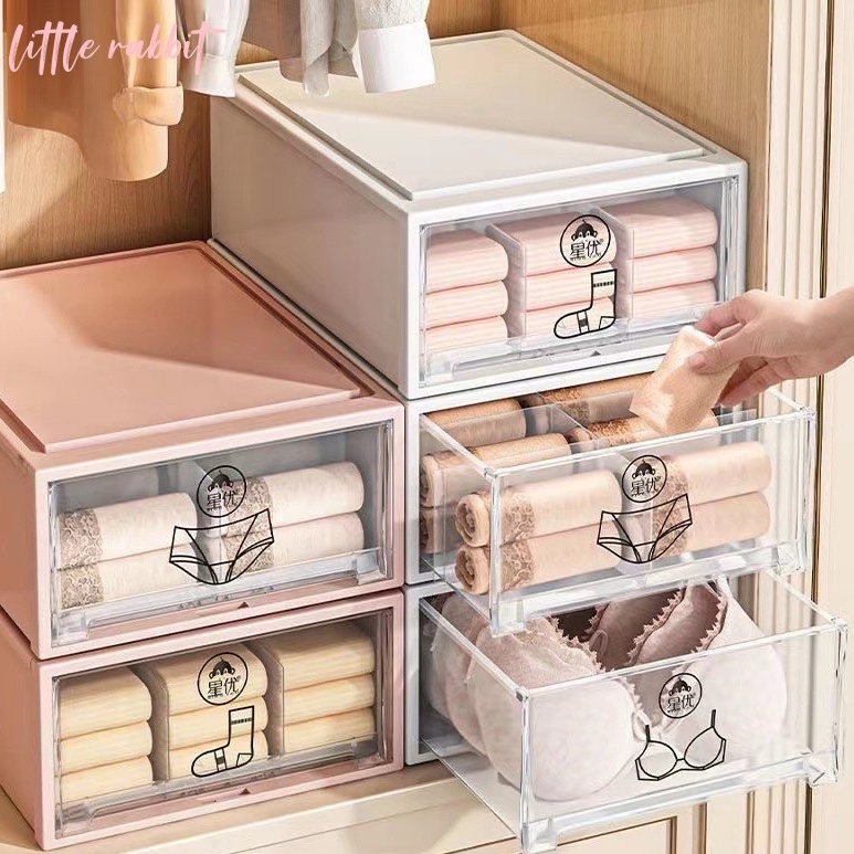 little rabbit ใหม่บ้านกล่องเก็บชุดชั้นในลิ้นชักสามในหนึ่งเดียวตู้เสื้อผ้าแยกถุงเท้าชุดชั้นในชุดชั้นในกล่องเก็บช่องแนว