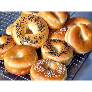 bagels  shaped breadสูตรญี่ปุ่น ขนมปังทรงบาเกลสูตรนุ่มหนึบขนาด 5 นิ้ว แพค 4 ชิ้น