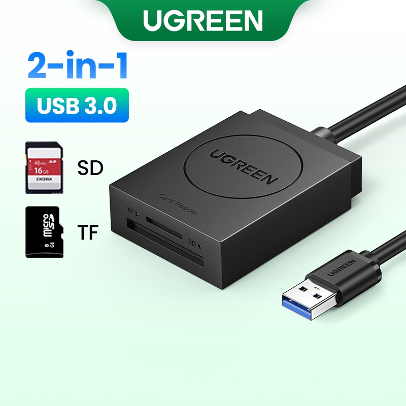 Ugreen SD Card Reader USB 3.0 Dual Slot Flash Memory Card Reader TF SD Micro SDXC SDHC MMC RS-MMC Mi