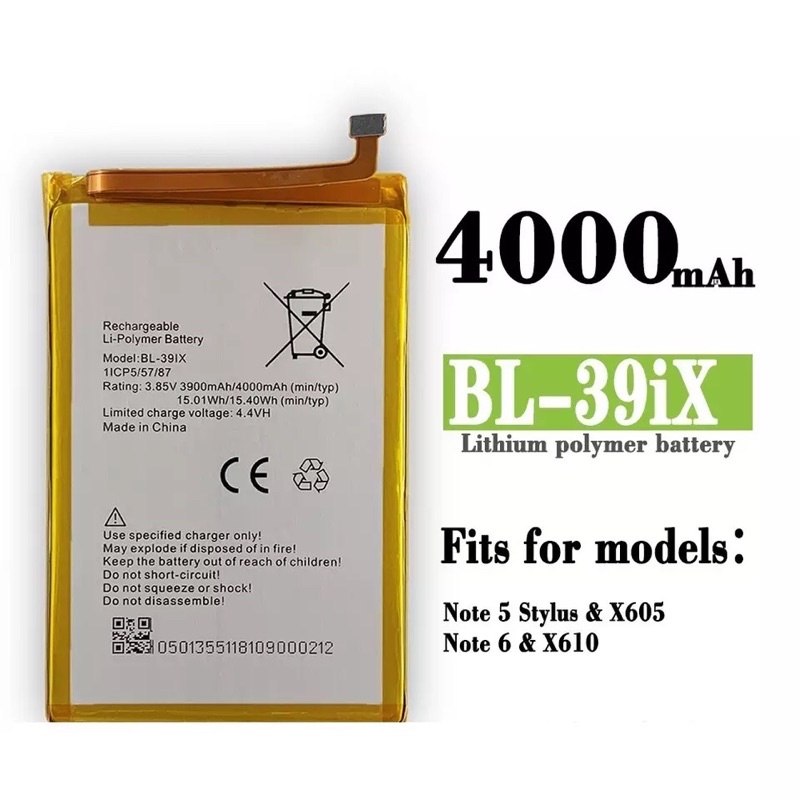 ใช้ Infinix X605/หมายเหตุ5 Pro/X610/หมายเหตุ6 39IX แบตเตอรี่