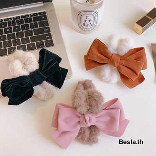 【Besla.th1】กิ๊บติดผม ประดับโบว์ด้านหลัง ขนปุย