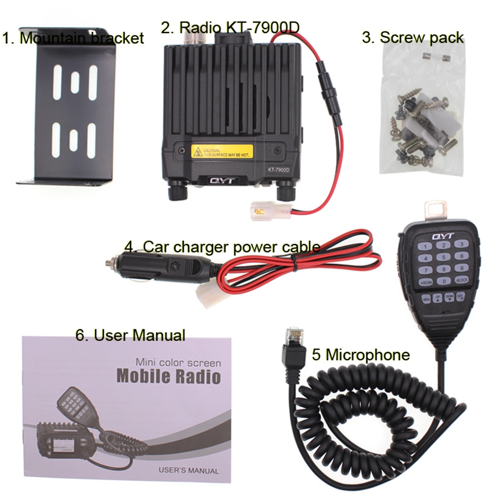 ตัวรับส่งสัญญาณวิทยุมือถือ QYT KT-7900D 25W Quad Band 144 220 350 440MHz KT7900D UV พร้อมพาวเวอร์ซัพพลาย