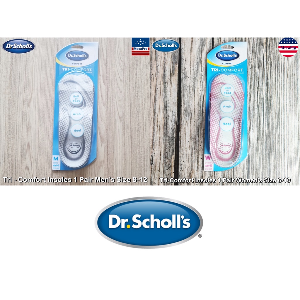 Dr.Scholl's® Tri-Comfort Insoles for Ball of Foot, Arch and Heel 1 Pair Men's Size 8-12 แผ่นรอง รองเท้า แผ่นเสริมส้น