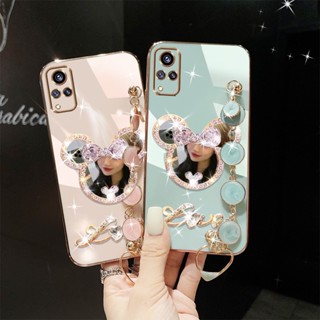 เคสโทรศัพท์มือถือชุบไฟฟ้า 6D พร้อมกระจกแต่งหน้า และสายคล้องข้อมือ สําหรับ Vivo V21 V20 V20Pro