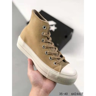 Converse CTAS รองเท้าผ้าใบลําลอง หนังนิ่ม ส้นหนา ประดับขนเฟอร์ สีน้ําตาลแดง แฟชั่นสําหรับสตรี -2114