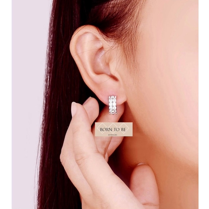 [E15] Born to be💫ต่างหูเงินแท้925 ชุบทองคำขาว18k Golry ต่างหูออกงาน ต่างหูเพชรcz ตุ้มหูเงิน ต่างหูสไ
