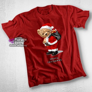 เสื้อยืด พิมพ์ลาย MERRY CHRISTMAS TEDDY BEAR สไตล์คริสเตียน คริสต์มาส | A2945 o