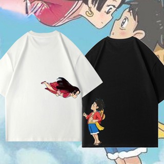 เสื้อยืดแขนสั้นลําลอง คอกลม พิมพ์ลายการ์ตูนลูฟี่ One Piece แฟชั่นคู่รัก