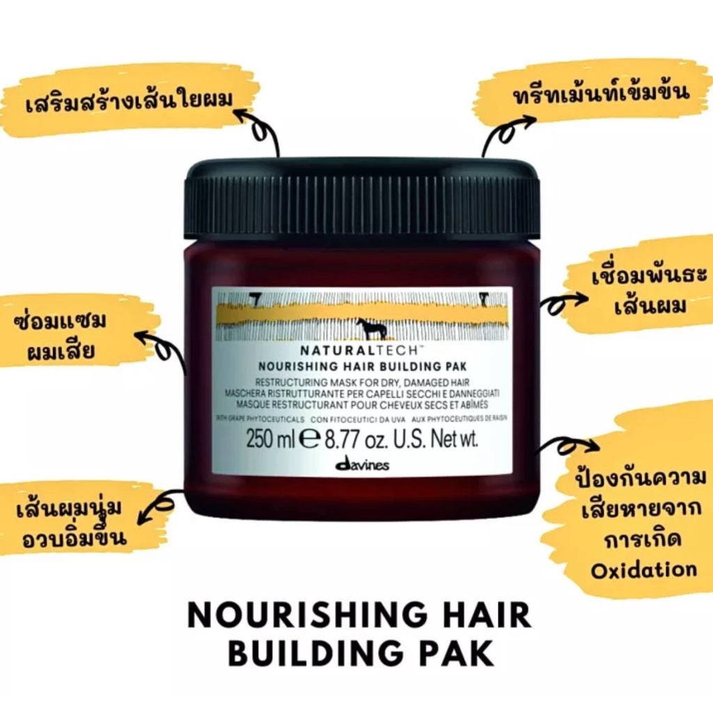 Davines🔥ดาวิเนส ทรีทเม้นท์ผมเสียรุนแรง🔥Davines NaturalTech Nourishing Hair Building Pak 250ml ดาวิเนส นอริชชิ่ง