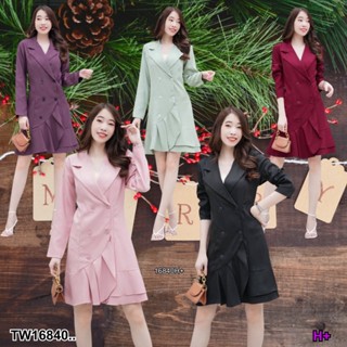 👗Pfashion [ส่งไว!!🚛] P16840 เดรสปกสูทเทเลอร์ แขนยาว ตัดต่อระบายชาย..