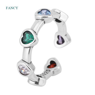 Fancyqube แหวนเงินแท้ 925 รูปหัวใจ หินสีเขียว สีแดง เรียบง่าย เครื่องประดับ สําหรับผู้หญิง ของขวัญปาร์ตี้