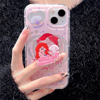 เคสโทรศัพท์มือถือ ลายการ์ตูนเจ้าหญิงนางเงือกน่ารัก พร้อมขาตั้ง สําหรับ Iphone Apple 14pro max 13 11 12