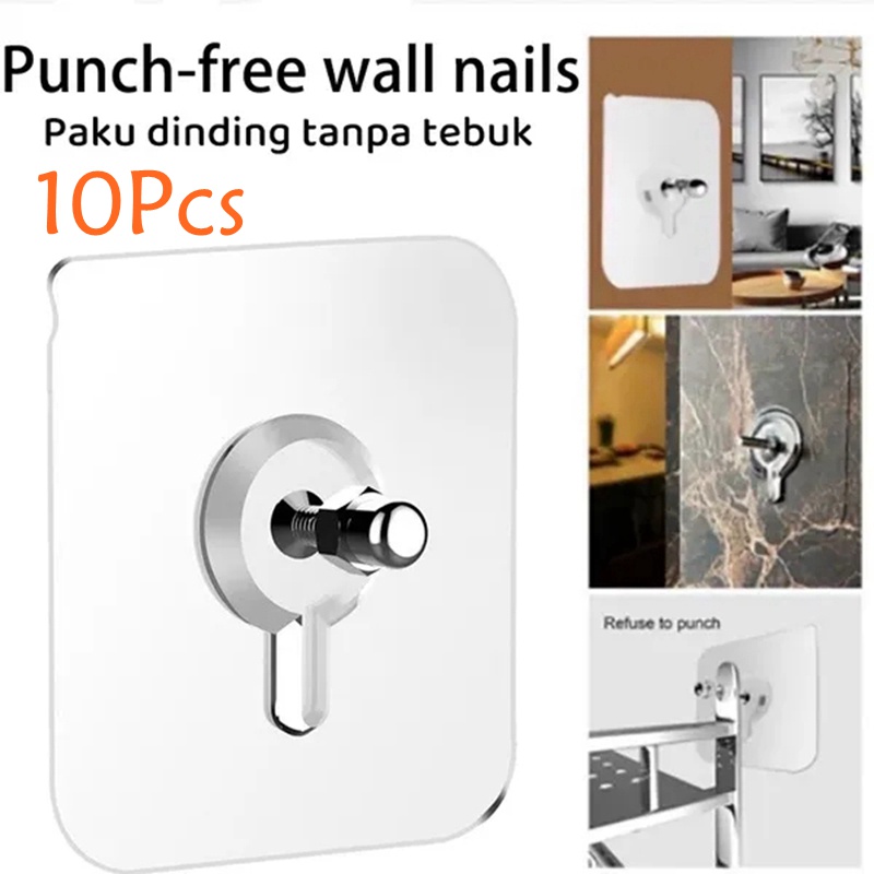 10 ชิ ้ น Punch ฟรีสกรู Self กาวแขวน Hooks Cross Stitch ภาพวาดกรอบรูปไม ่ มีรู Multi-ใช ้ Strong Stick Wall Hook