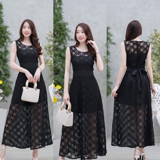 hbstation.shop เสื้อผ้าแฟชั่น Maxi Dress สีดำ พร้อมส่ง