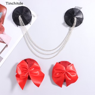 [Tinchitde] ลิปสติก สําหรับผู้หญิง 1 คู่ ​สติกเกอร์ติดจุกนม ประดับโบว์ สีแดง สีดํา ใช้ซ้ําได้ เซ็กซี่ [Preferred]