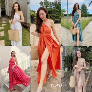 Maxi dress ผูกคอ ทรงสามเหลี่ยม ผ่าอก ผ่าหน้าขา มันก็จะแซ่บๆหน่อย