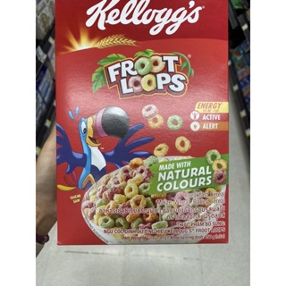 Kellogg ‘s Froot Loops Breakfast Cereal Maize , Wheat And Barley Cereal 150 G. อาหารเช้าซีเรียลธัญพืช ข้าวพอง  อบกรอบ รสผลไม้ ( ตรา เคลล็อกส์ ฟรุตลูปส์ )