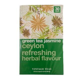 วินเทจทีส์ ชาเขียวมะลิ ชาซีลอนบริสุทธิ์ 30 ซอง - Vintage teas Green Tea Jasmine Pure Ceylon Herbal Flavour 30 tea bags