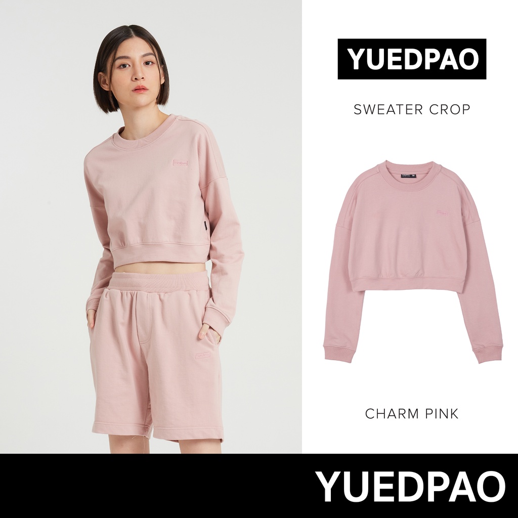 Yuedpao ยอดขาย No.1 รับประกันไม่ย้วย 2 ปี ผ้าหนาทรงสวย ยับยากรีดง่าย เสื้อยืด Sweater crop สี Charm pink