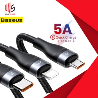 🔥ถูก/แท้🔥Baseus สายชาร์จ 3in1 สายถัก 5A 66w Micro / Type-C / ไอ โฟน ไอ แพด สายชาร์จด่วน