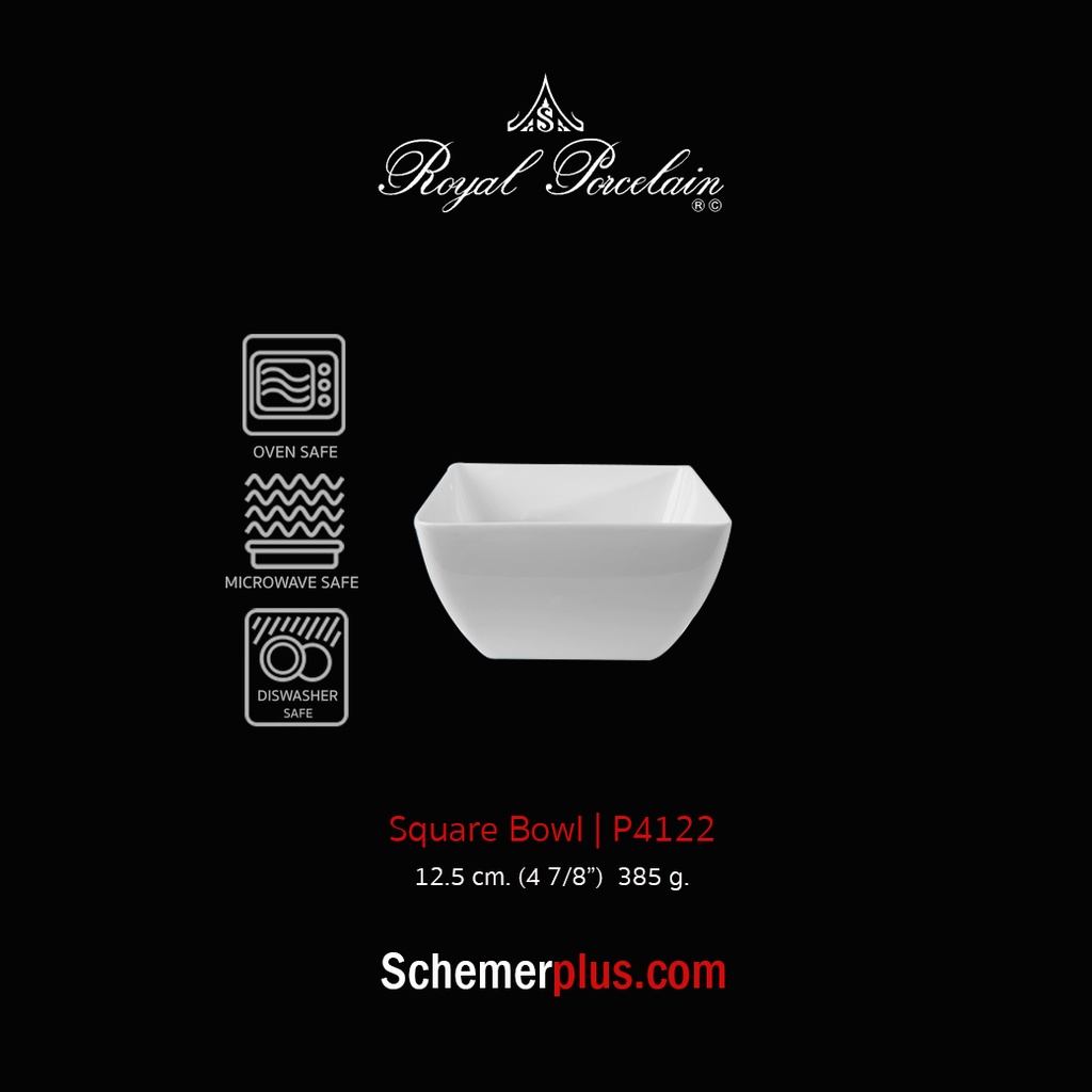 ชามสลัดสี่เหลี่ยม สีขาว P41 (Square Bowl) เนื้อพอร์ซเลน