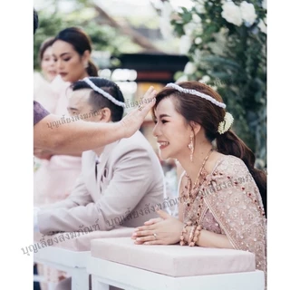 ชุดงานแต่ง ชุดมงคลบ่าวสาว ชุดเจิมมงคลแต่งงาน มงคลแฝด ด้ายผูกข้อมือ 33 ซม แป้งเจิมหินร่ำ(มีกลิ่นหอม)