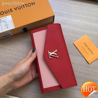 ▥♗✽【Free Shipping】Cowhide 【With box】 Lvˉ2021 Red powder Fold Long Wallet for women 12 credit card slots-1 zipper coin po