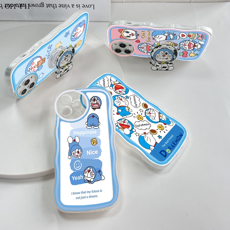 OPPO F11 F9 F7 F5 F3 F1S Youth Pro เคสออปโป้ สำหรับ Case Cartoon Doraemon Cat Wave Bracket เคสโทรศัพท์ Full Back Cover Soft Protective Shockproof Casing  【Free Holder】