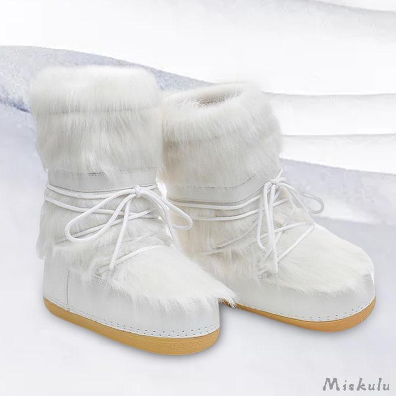 [Miskulu] รองเท้าบูทสกี กันลื่น แบบผูกเชือก เหมาะกับฤดูหนาว สําหรับผู้หญิง