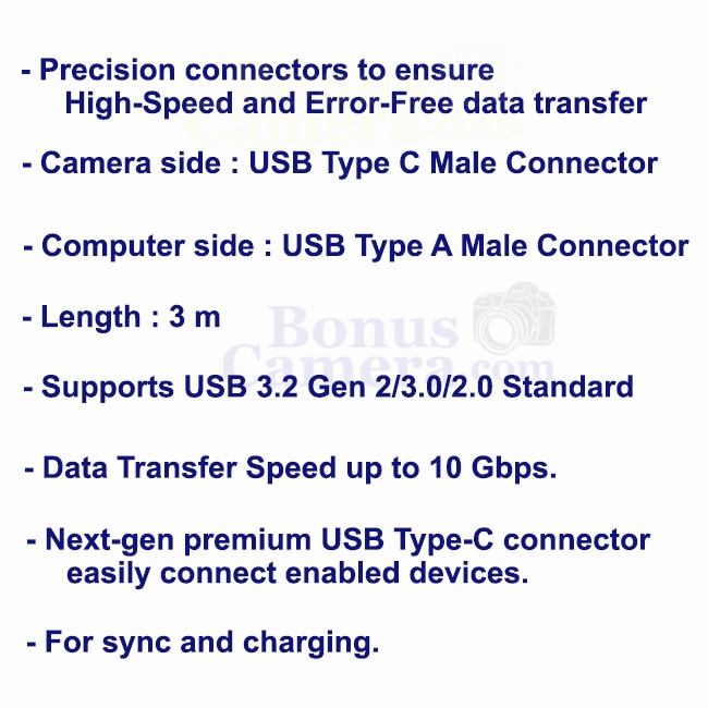 สาย USB ยาว 3m ต่อ Nikon Z5,Z6,Z6 II,Z6 III,Z7,Z7 II,Z8,Z9,Z30,Z50 II,Zf,Zfc,D780,D6 ใช้แทน UC-E24 Cable
