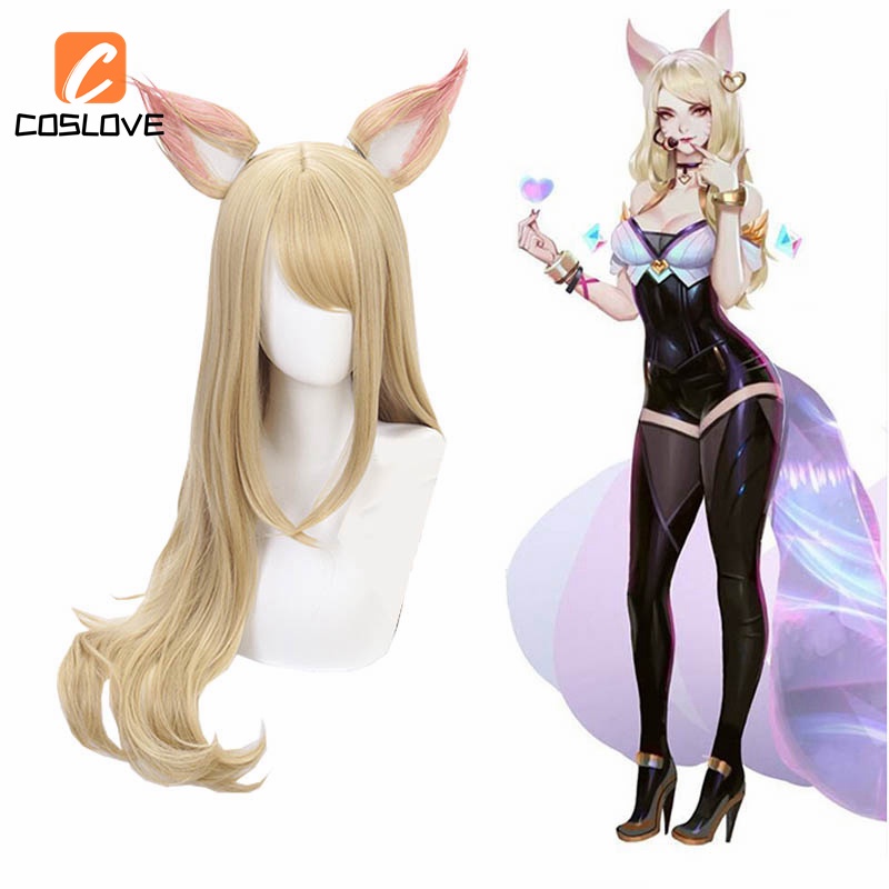 เกม KDA คอสเพลย์ K/DA Ahri คอสเพลย์วิกผมกลุ่มสําหรับผู้หญิงสาวฮาโลวีน Carnival Party วิกผม