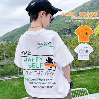 ✨[พร้อมส่ง] เสื้อแขนสั้น พิมพ์ลายตัวอักษร ทรงหลวม สไตล์เกาหลี สําหรับเด็กผู้ชาย อายุ 3-12 ปี