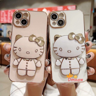 เคสนิ่ม ขอบตรง กันกระแทก ลายเฮลโลคิตตี้ พร้อมกระจกแต่งหน้า ขาตั้งวาง สําหรับ Vivo X70 X60 Pro Y91C Y91 Y95 V5 Plus Y51 Y31 2020