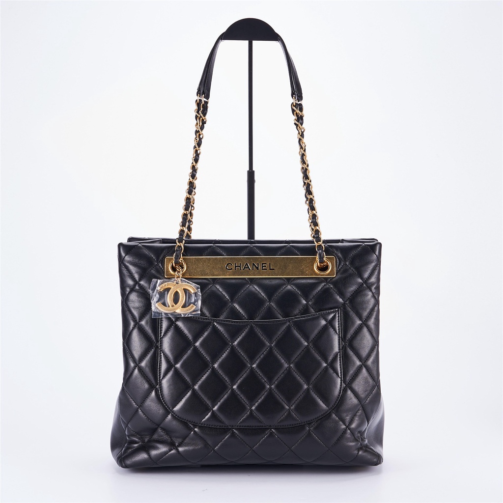 ☜✉Chanel Chanel bag black gold trendy tote shoulder bag 21 open