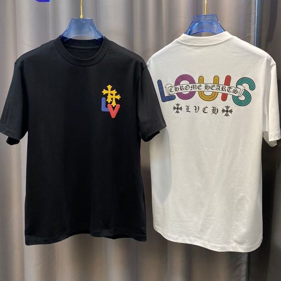 เสื้อยืดแขนสั้น ผ้าฝ้ายแท้ พิมพ์ลายหัวใจ สีโครม แฟชั่นฤดูร้อน สําหรับผู้ชาย และผู้หญิง – โปรปัง