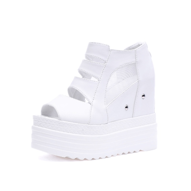 ปากปลาผู้หญิง Wedges รองเท้าแตะ 12 ซม.รองเท้าส้นสูงลาดรองเท้าแตะ Shorty Heighten รองเท้าแตะ