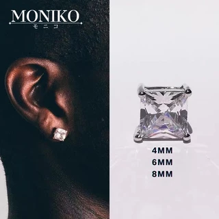 MONIKO ต่างหูเพชรทรงเหลี่ยม4 mm. - 8 mm CZ ต่างหูเพชร สําหรับผู้ชายและผู้หญิง ต่างหูก้านเงินแท้ 92.5% ไม่ระคายเคือง