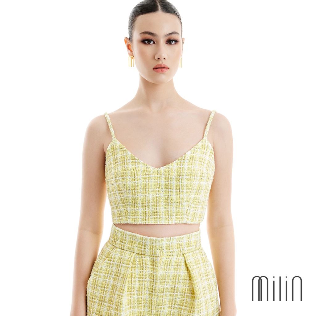 [MILIN] Ariela top Scoop v neck tweed spaghetti straps crop top เสื้อสายเดี่ยวผ้าทวีดทรงครอปคอวี