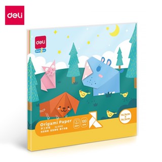 Deli กระดาษโอริกามิ กระดาษสี โอริกามิ กระดาษพับ DIY หลากสี ฝึกสมาธิ 10สี 100แผ่น Origami Paper