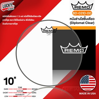 MADE USA.🎯 Remo หนังกลอง รุ่น BA-0310-00 ขนาด 10″ หนังล่างใสชั้นเดียว หนังกลอง หนังล่างกลองชุด [ของแท้] มีปลายทาง