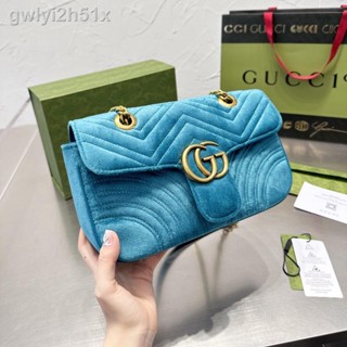 ☒Gu*cci (With Box)  2022 Velvet Marmont Chain Bag Womens Fashion Casual Shoulder Bag Crossbody Bag