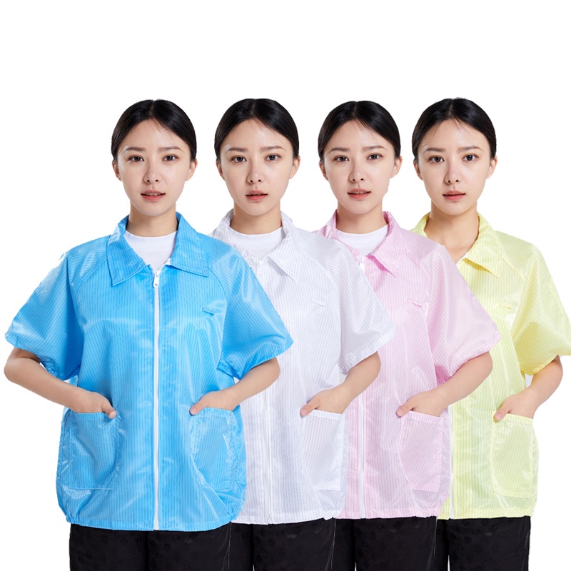 จัดส่ง 24 ชั่วโมง = พร้อมส่ง เสื้อคลุมแขนสั้น ป้องกันฝุ่น ป้องกันไฟฟ้าสถิตย์ ลายทาง สําหรับผู้ชาย