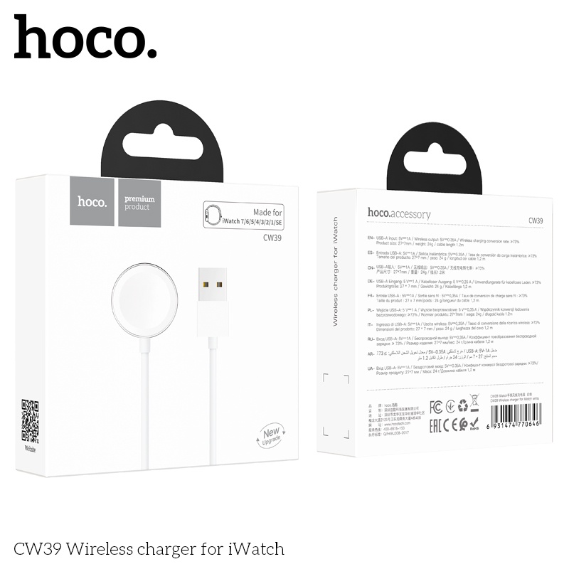 Hoco  CW39 แท่นชาร์จนาฬิกา  ระบบแม่เหล็ก สำหรับ iOS Watch SE, 7, 6, 5, 4, 3, 2, 1แท่นชาร์จไร้สาย hc6