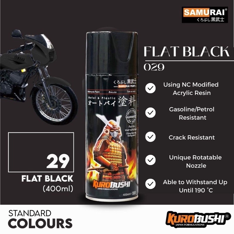 SAMURAI สีมาตรฐาน Samurai Spray Paint Standard Colour Flat - Black Matte 029 Spray Cat Motor & Spray