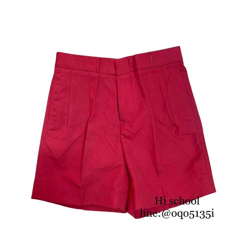 กางเกงอนุบาลชาย ตราสมอ ขาสั้น สีแดง มีรูไว้ติดกระดุมเสื้อทั้ง 4 ด้าน อนุบาล1-3 กางเกงอนุบาล ชุดนักเรียน