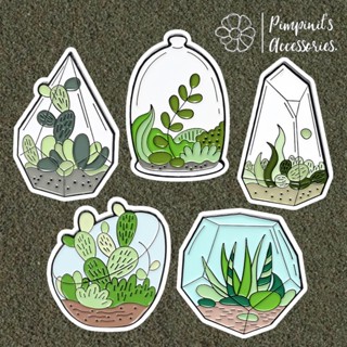 🇹🇭 พร้อมส่ง : 🌳 เข็มกลัดเซ็ทสวนในขวดแก้ว | Terrarium Enamel Brooch Pin Set.