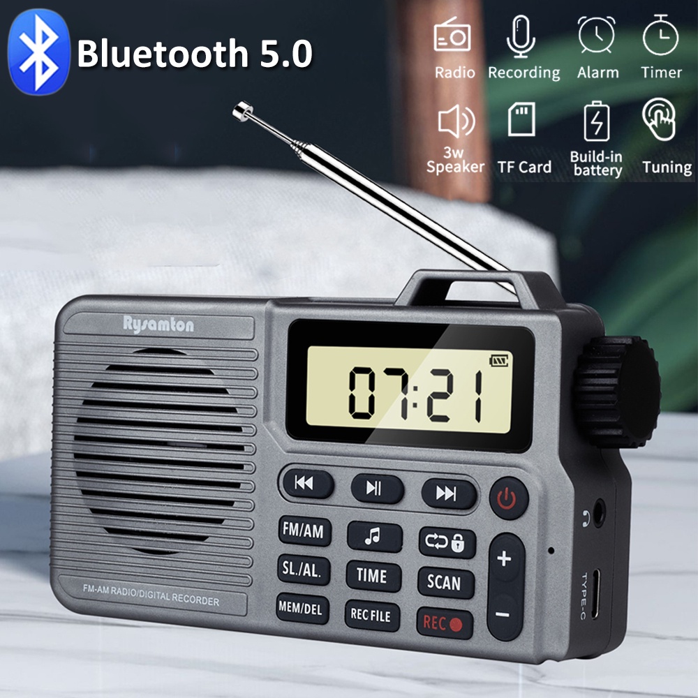 Portable Radios Mni FM/AM Receiver Bluetooth Speaker Alarm Clock with